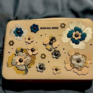 Michael Kors white Leather Jet Set Floral Embellished Crossbody bag
